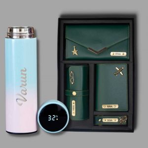 Womens Combo Green (Customised Wallet, Glasses Case, Keychain, Passport Cover, Temperature Bottle)