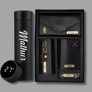 Womens Combo Black (Customised Wallet, Glasses Case, Passport Cover, Keychain, Temperature Bottle)