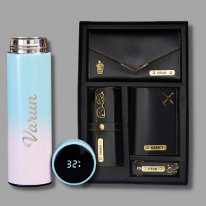 Womens Combo Black (Customised Wallet, Glasses Case, Keychain, Passport Cover, Temperature Bottle)