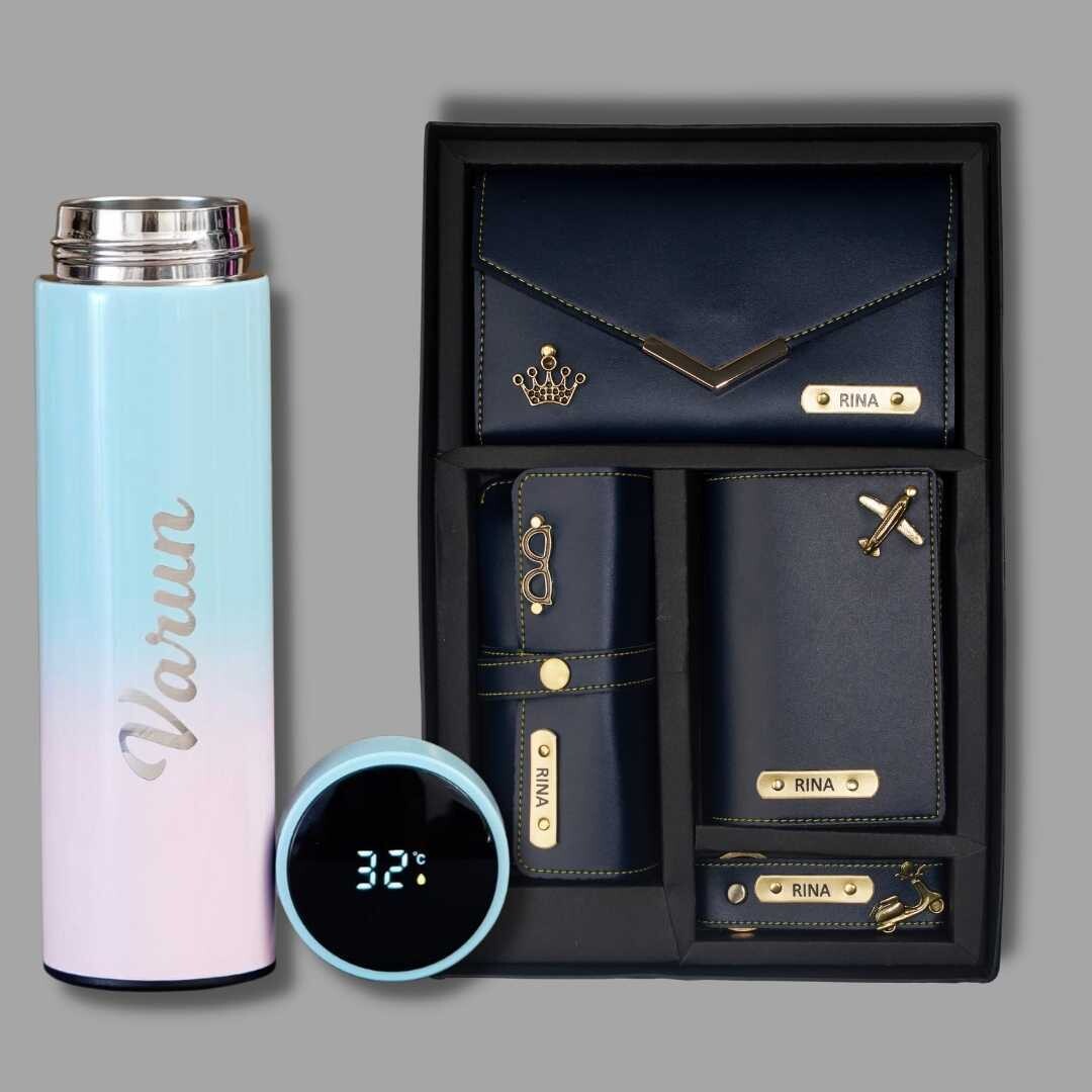 Womens Combo Blue (Customised Wallet, Glasses Case, Keychain, Passport Cover, Temperature Bottle) Womens Combo Blue (Customised Wallet, Glasses Case, Keychain, Passport Cover, Temperature Bottle)