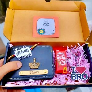 Customised Rudraksha Rakhi Wallet Keychain Combo