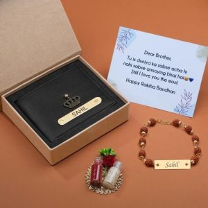 Customised Wallet and Rudraksha Rakhi Combo