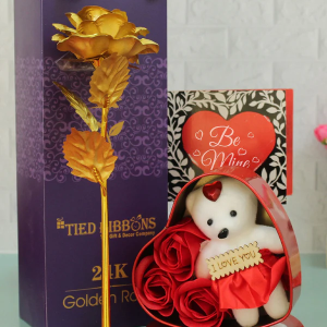 Valentine Golden Rose and Teddy