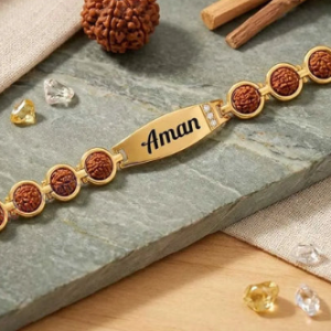 Personalized Rudraksha Rakhi Bracelet with Name